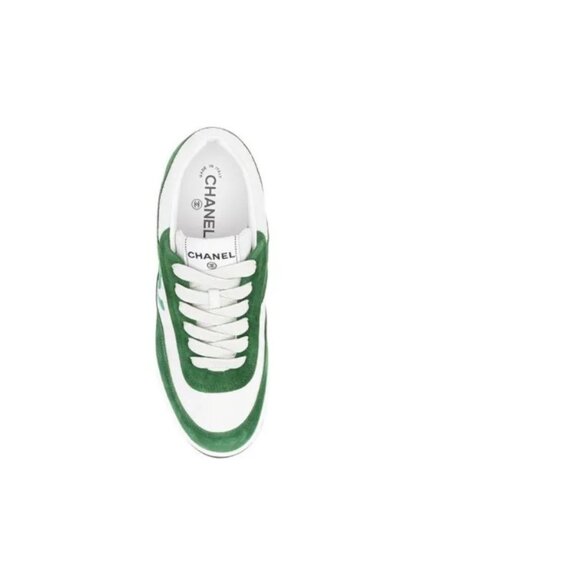 CHANEL INTERLOCKING CC LOGO SUEDE TRAINER LOW TOP GREEN SNEAKERS SIZE 37.5 NIB - Picture 13 of 13